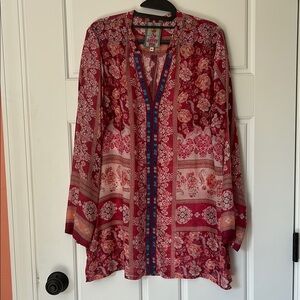 Johnny Was Red Floral Blouse with Blue Accents